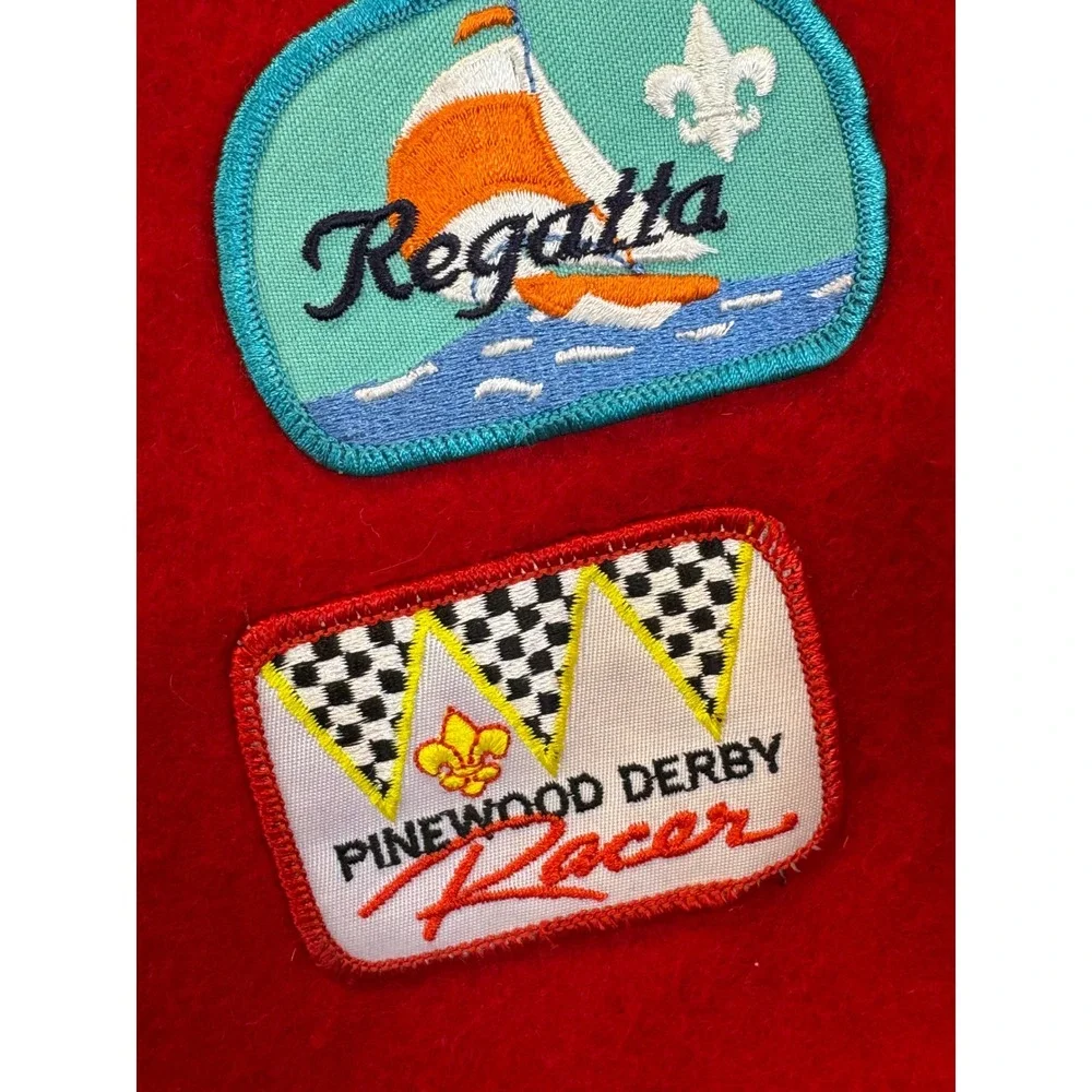 Boy Scouts of America Vest Red Felt Pinewood Derby Regatta Patches Vintage Scout